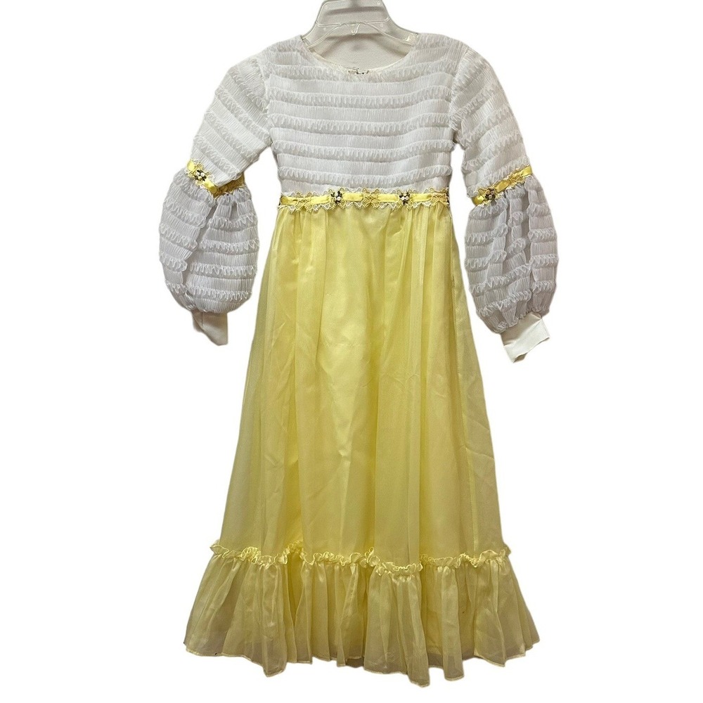 Vtg Empire Waist Maxi Dress Gown Juliet Sleeves Smocked Boho Regency Girls 10
